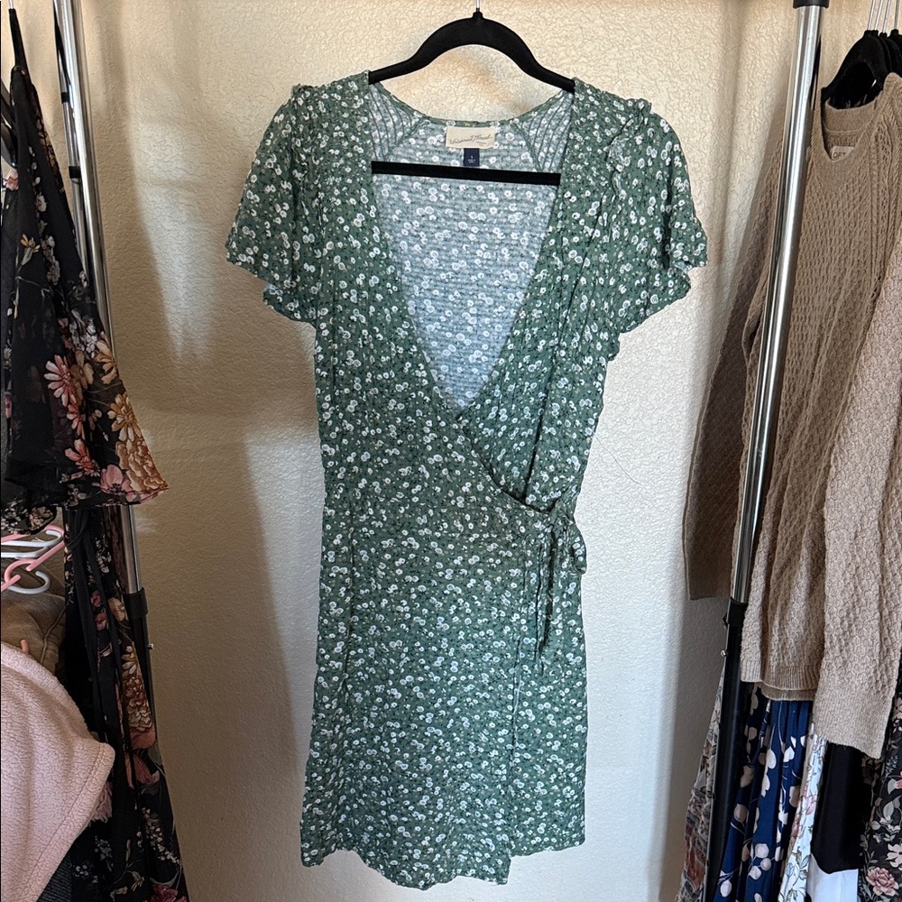 Universal Thread Sage Floral Wrap Mini Dress